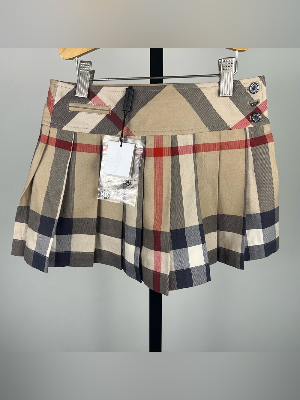 Burberry Girls Nova Check Pleated Mini Skirt, Beige, Size 4